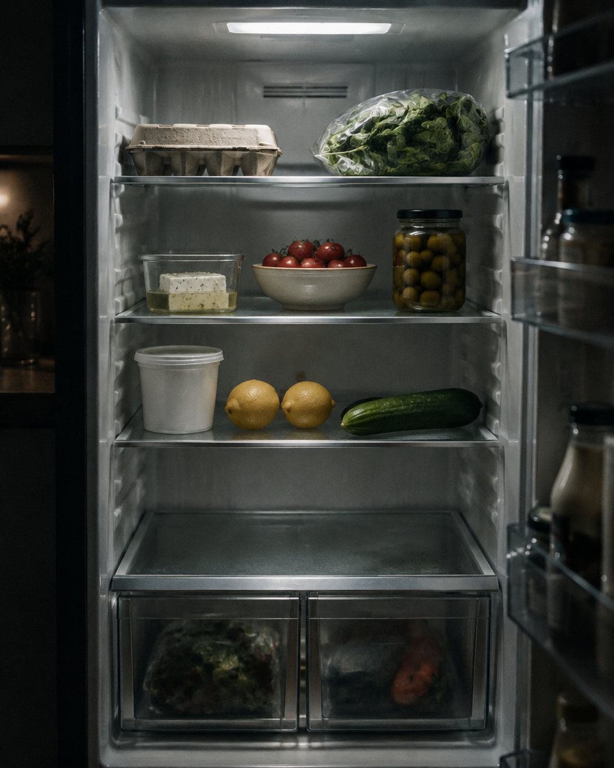 An open refrigerator at night