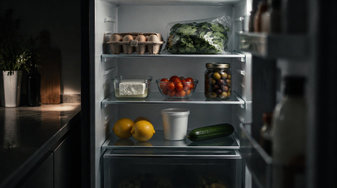 An open refrigerator at night